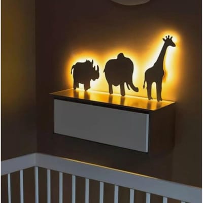 Dieren Nachtlampjes Set - Wandlampen Kinderkamer - Zachte Verlichting - Massief Houten Afwerking - 3 Delig - Wit