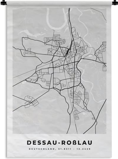 Wandkleed - Wanddoek - Duitsland - Stadskaart - Plattegrond - Kaart - Dessau-Roẞlau - 120x180 cm - Wandtapijt