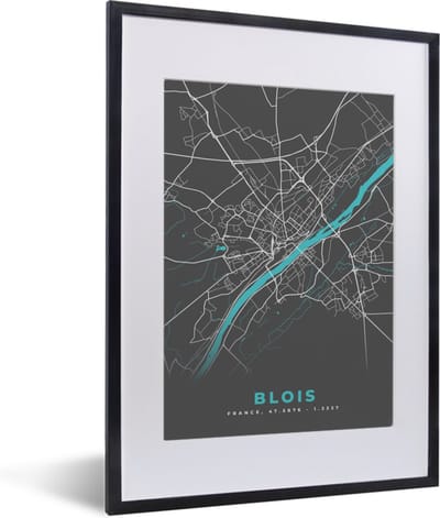 Fotolijst incl. Poster - Blois - Frankrijk - Plattegrond - Kaart - Stadskaart - 30x40 cm - Posterlijst