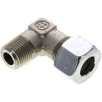 1/2'' NPT Buitendraad x 16S Verzinkt Stalen Elbow 90deg Snijring 400 Bar DIN 2353