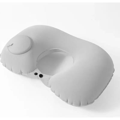 Coussin de nuque en forme de U, oreiller gonflable automatique à air comprimé, oreiller annulaire pour avion, voiture, voyage en plein air gris