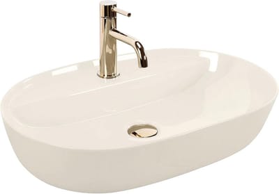 Glanzende Keramiek Opzetwastafel 61x41 cm Rechthoekig Badkamer Wastafel Ecru