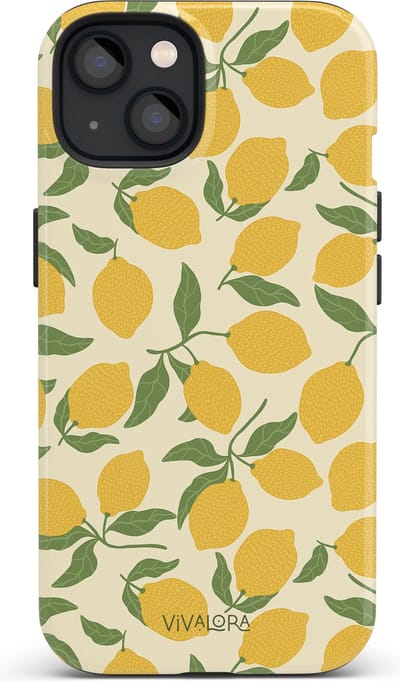 VivaLora Tough Telefoonhoesje iPhone 13 met MagSafe - Lemon Crush Print - 2-in-1 Phone Case - Hard Case & Siliconen Back - Citroenen Dessin - Extra Bescherming - Shockproof - Citroenen Dessin - Geel/Groen