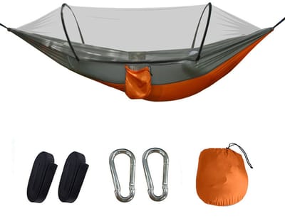 Ultralichte outdoor hangmat met muggennet, 300 kg draagkracht, reishangmat, camping, ademend, sneldrogend, draagbare parachutenylon hangmat voor rugzakreizen, wandelen, tuin