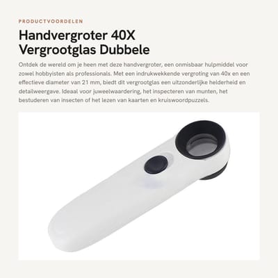 Dailygoods - Handvergroter - 40X Vergrootglas - Dubbele Verlichting - Wit - Juweelwaardering - Inspectie van Munten en Insecten - Geschikt voor Hobbis...