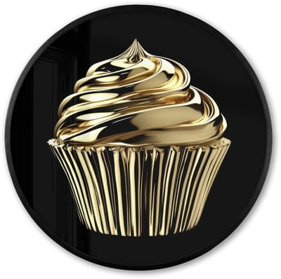 Poster in lijst Rond - Fotolijst 60x60 cm - Posters - Cupcake - Eten - Goud - Zwart - Ronde posterlijst zwart - Decoratie - Wanddecoratie woonkamer - Muurdecoratie slaapkamer