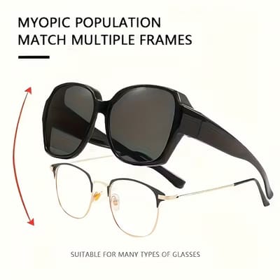 Zwart-Grijze Polarized Clip-On Zonnebril - Vintage Oversized Bril voor Mannen & Vrouwen