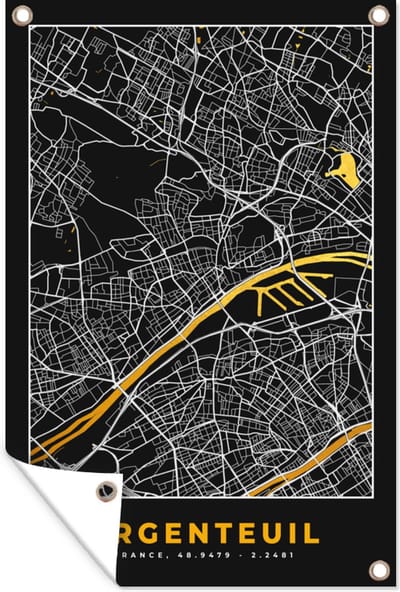 Muurdecoratie Argenteuil - Frankrijk – Plattegrond – Stadskaart - Kaart - 120x180 cm - Tuinposter - Tuindoek