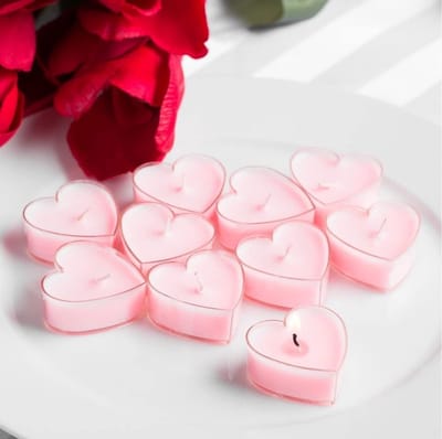 Hartvormige Geurkaarsen - Roze Roos, Brandtijd 4 tot 5 Uur - Verpakking van 10