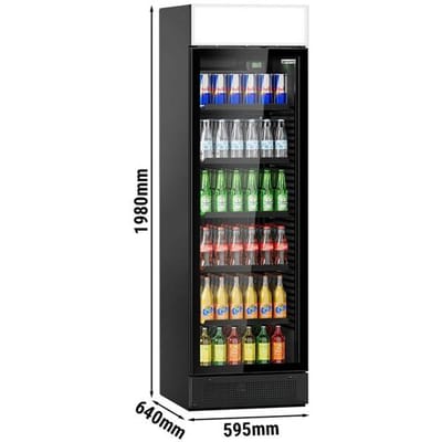 GGM Gastro Getränkekühlschrank - 345 Liter - rahmenloses Design - mit 1 Glastür & Werbedisplay Zwart