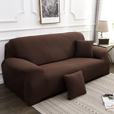 Effen Kleur Bank Kussenovertrekken Elastische Bankhoezen Voor Woonkamer Hoek L-Vorm Stoel Protector Couch Cover 1 /2 /3 /4 Zits 1-Seat 90-140cm donkere koffiekleur