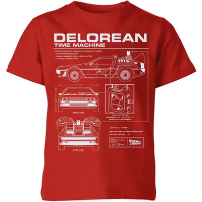 Back To The Future Delorean Schematic Kids' T-Shirt - Red - 98/104 (3-4 jaar)