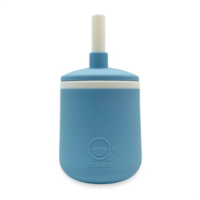 Smikkels - Siliconen kinderbeker - Veilige Drinkbeker - Oefenbeker - Rietjesbeker - Duurzaam - Peuter - Baby - Blauw
