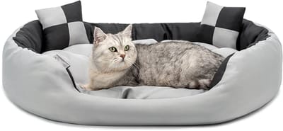 lionto Kattenbed 4-in-1 design met speelkussens, 85x70 cm grijs/zwart