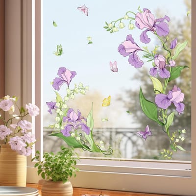 Cosensi- Raamstickers Lente - Bloemen/Vlinders - Dubbelzijdig - Duurzaam PVC - Antikras - Voor Ramen/Deuren - Vensterdecoratie
