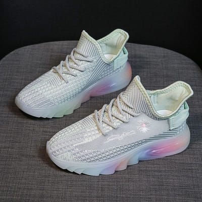 Dames Lente Sneakers Regenboog Zachte Zool Flyweaving Kokos Dames Schoenen Mesh Ademend Sport Casual Hardloopschoenen 40 groen