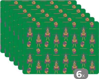 Placemat - Placemats kunststof - Masker - Patronen - Carnaval - Joker - 45x30 cm - 6 stuks - Hittebestendig - Anti-Slip - Onderlegger - Afneembaar