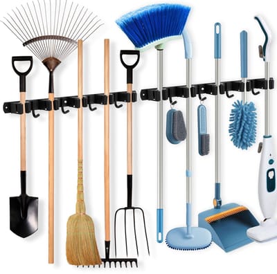 Unyqoos ® Robuuste Wandgemonteerde Organizer voor Reinigings- en Tuinbenodigdheden met 5 Sloten en 4 Haken