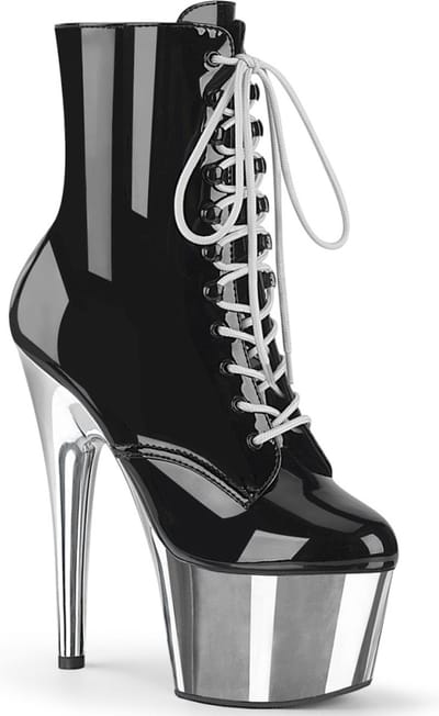 Pleaser - ADORE-1020 Plateau Laarzen, Paaldans schoenen - Paaldans schoenen - 35 Shoes - Zwart/Zilverkleurig