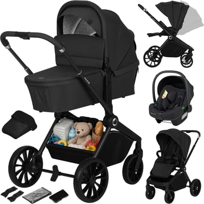 Lionelo Mika Plus - Kinderwagen 3in1 - XXL SET - incl. i-Size autostoel - Veelzijdig en jaarrond - Grote wielen - tot 22kg - Bediening met een hand - Voor alle soorten terrein - Accessoireset