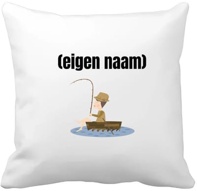 Akyol - visser in een bootje met eigen naam Kussen hoes - Vissen - liefhebber van vissen - iemand die houdt van vissen - verjaardag - cadeau - kado - geschenk - 40 bij 40 cm