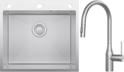 CECIPA max Spoelbak voor keuken 54x49CM - Spoelbak Keuken Met C-uitloop Keukenkraan en Zeepdispenser 500ML - Spoelbakken met Sifonen en Afvoerzeefje - Wasbak Keuken - Met Kraangat RVS