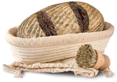 Ovalen Rijsmand - Duurzame Wicker Mand - 35 cm - Inclusief Borstel, Linnen Doek en Tas