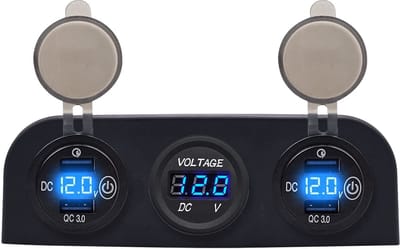 ProRide 12V USB Autolader 4 Poorten - QC3.0 - P19776 - Drievoudig opbouw paneel met Voltmeter