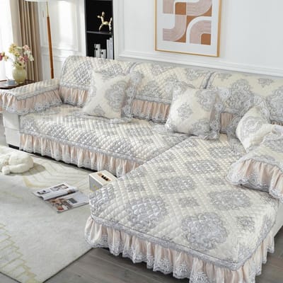 Vier Seizoenen Universele Rok Bank Kussen Rugleuning Hoes Europese Kant Bankhoes Rugleuning Hoes Antislip Kussenhoes 70*90cm+18cmSkirt