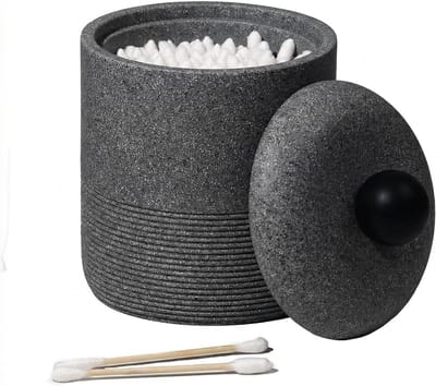Houder voor Wattenstaafjes met Deksel, Resin Organizer voor Badkamer, Stofvrije Opslagpot voor Kleine Accessoires - Grijs, Perfect voor Watten en Schoonmaakproducten