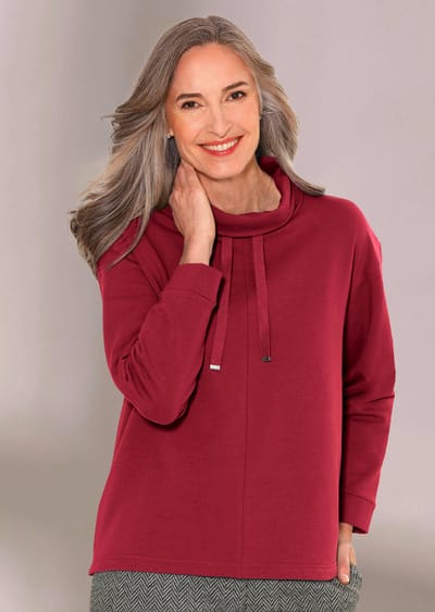 Sweatshirt met afstaande kraag en tunnelkoordje - rood - Gr. 19 van Goldner Fashion