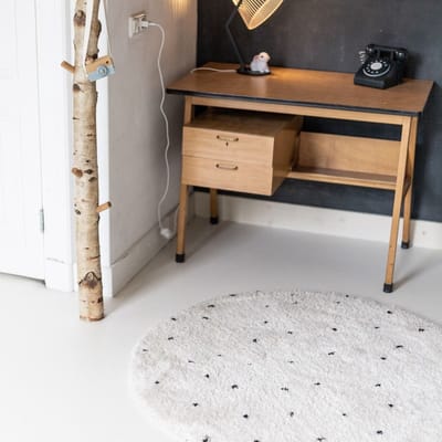 Rond Kindervloerkleed hoogpolig Cream/Zwart - Dots - Rond 120 Ø - (S)