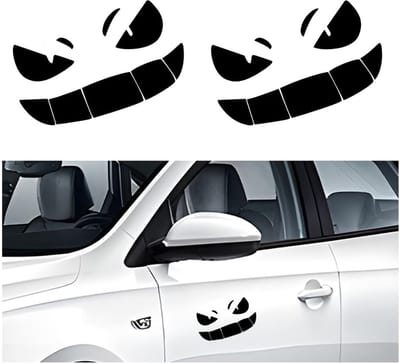 Dailygoods- Autostickers Grappig - Monster Smiley - 2 Stuks - PVC - 11 x 6 cm - Universeel - Eenvoudig aan te brengen - Autodecal