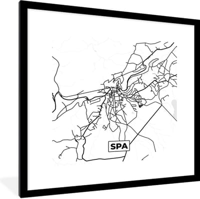 Fotolijst incl. Poster Zwart Wit- Zwart Wit – België – Plattegrond – Stadskaart – Kaart – Spa - 40x40 cm - Posterlijst