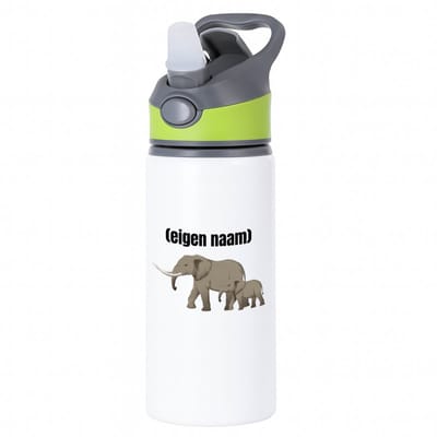 Hacebo® - olifant en kleine met eigen naam waterfles met rietje groen - Olifant - dieren liefhebber - iemand die houdt van olifanten - verjaardag - cadeau - kado - geschenk - water fles - 650ML