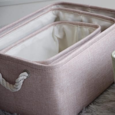 Opvouwbare opbergdoos Stoffen canvas Speelgoed Cosmetische houder Mand Bureau-organizer One set (3PCS) roze