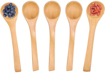 Dailygoods- Houten Lepel - Handgemaakt - Mini Kooklepels - Soeplepel - Honinglepel - Zoutlepel - Set van 5 Stuks - Keukenlepel