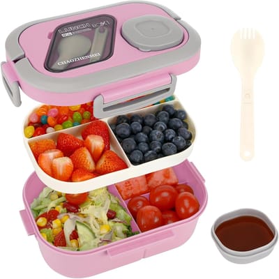 VHV - Broodtrommel - Lunchbox - Broodtrommel kinderen - Lunchbox volwassenen - 1200 ml - Lunchbox voor kinderen en volwassenen - Met 3 compartimenten - Lekvrij - BPA-vrij - Vaatwasmachinebestendig - Voor school - Picknicks en werk - Roze