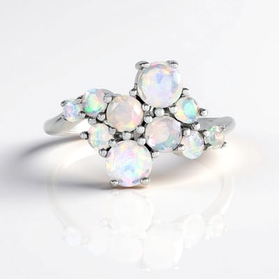 Cavill - 925 Sterling Zilver Ring met Platina-afwerking - AAA Welo Opal 1,034 ct - Uniek Handgemaakt Organisch Design - Asymmetrische Sieraden