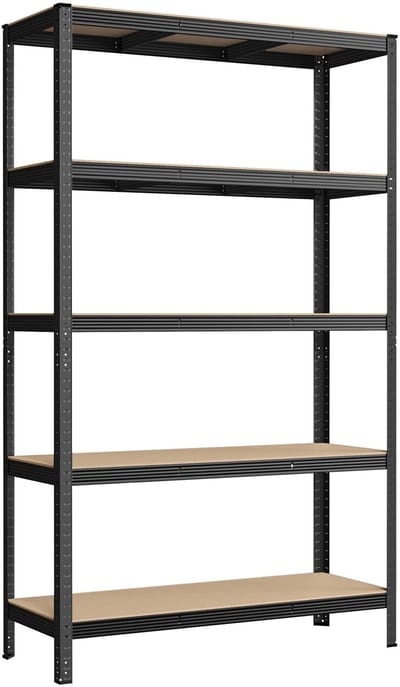 Opbergrek staand opbergrek met 5 lagen planken, stevig metalen frame, elke plank kan tot 175 kg dragen, geschikt voor garage, kelder en keuken, 60 x 120 x 200 cm, zwart.