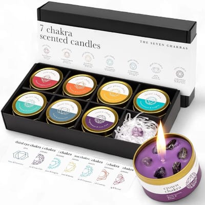 chakra kaarsen - geurkaarsen - kristal en helende stenen - Meditatie geurkaarsen - cadeau - Stress Relief Spiritueel Decor Helende Kaarsen voor Yoga, Aromatherapie