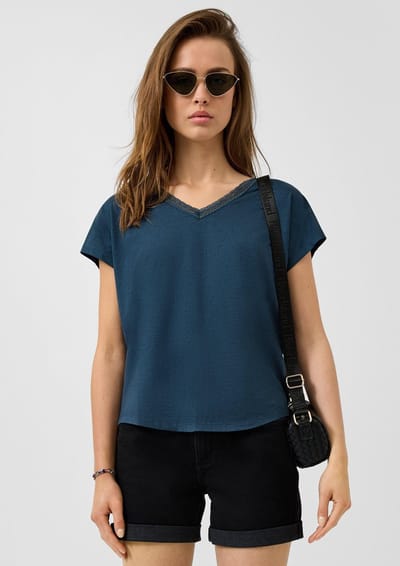 Q/S designed by - Dames t-shirt - Maat XS - Vrouwen - MARINE - katoen