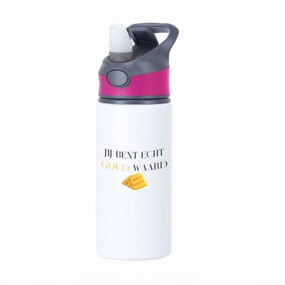 Hacebo® - Jij bent echt goud waard waterfles met rietje roze - Collega - cadeau collega - cadeau - bedankt cadeau collega - water fles - 650ML
