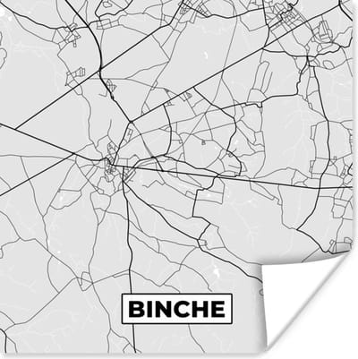 Poster Zwart Wit – België – Plattegrond – Stadskaart – Kaart – Binche - 100x100 cm XXL