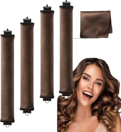 Heatless Krultool met 4 Haken – Krullen Zonder Hitte – No Heat Haar Kruller – Krullen tijdens het Slapen – Grote Golven Haarstyling Accessoire - Bruin