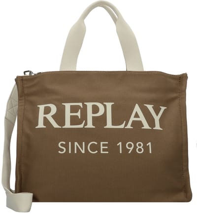REPLAY Schoudertas Shopper Shoulder Bag Canvas-Brown Bruine