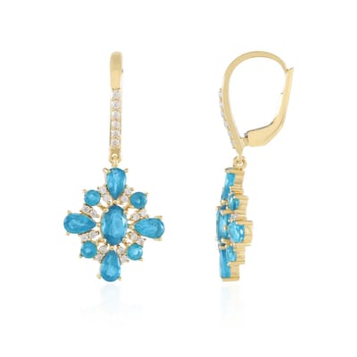 Cavill - Oorbellen Zilver - 925 Sterling Zilver Verguld - Neon Blauwe Apatiet 3,41 ct - Druppelvormig Ovaal & Peervormig - Elegante Sieraden