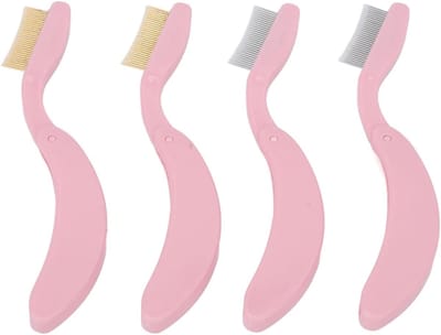 Opvouwbare Wimperkam - Wenkbrauwkam Separator - Make-up Aanbrengen - Roestvrijstalen Tanden - 4 Stuks Set - Roze