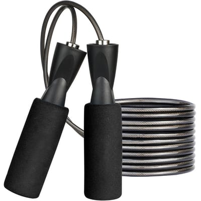 Corde à Sauter Longueur Réglable Poignée en Mousse Anti-Dérapante Câble en Acier Corde de Vitesse d'Exercice pour Extérieur Noir