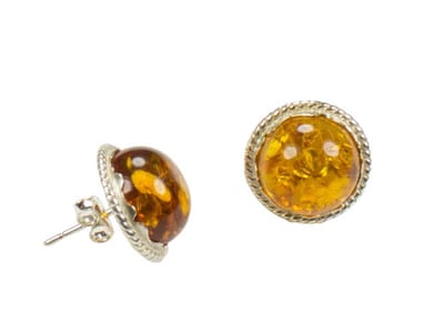 Zilveren knop oorbellen Barnsteen / Amber 925 zilver